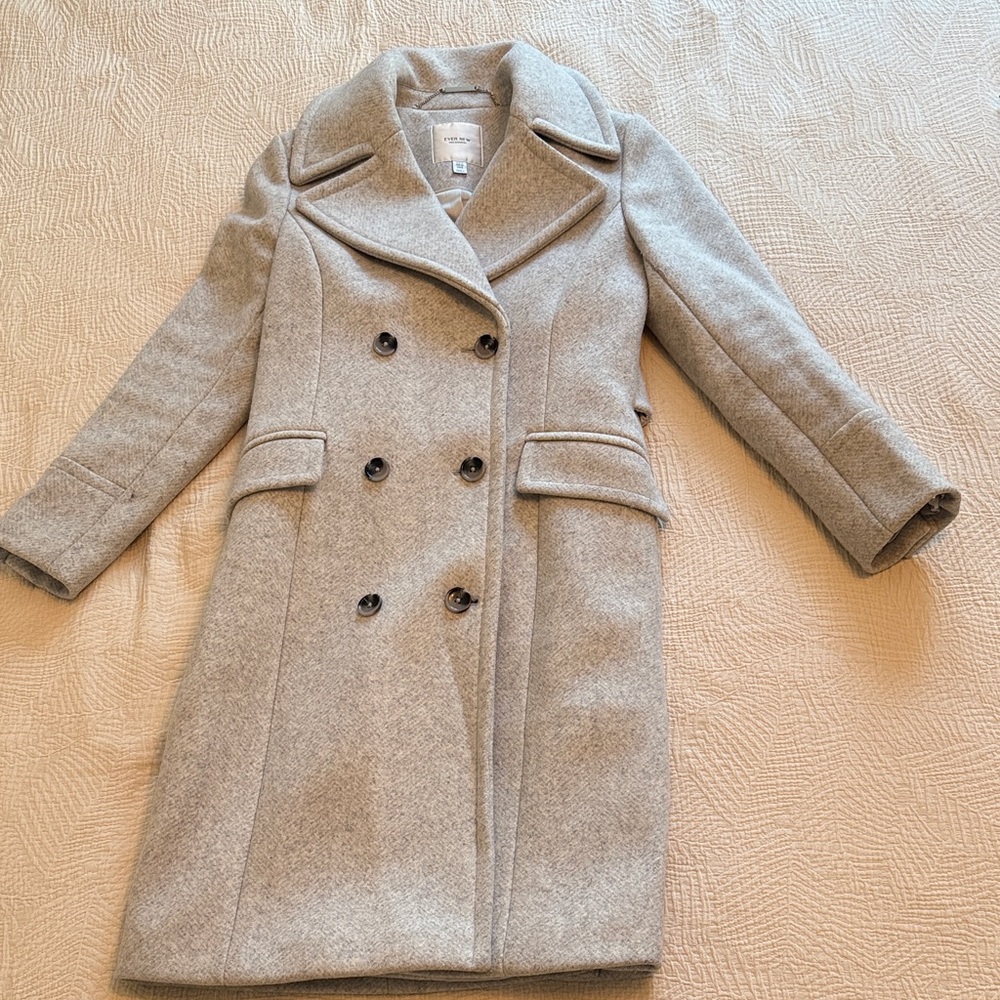 Evernew Grey Double-Breasted Coat